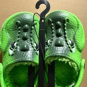Green Dinosaur Kids Clogs with fur